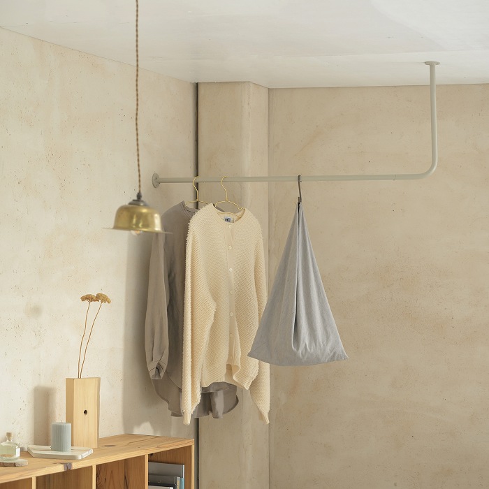 BOU】錆びないL字型天吊りハンガーバー（グレージュ） | 金物,ハンガー