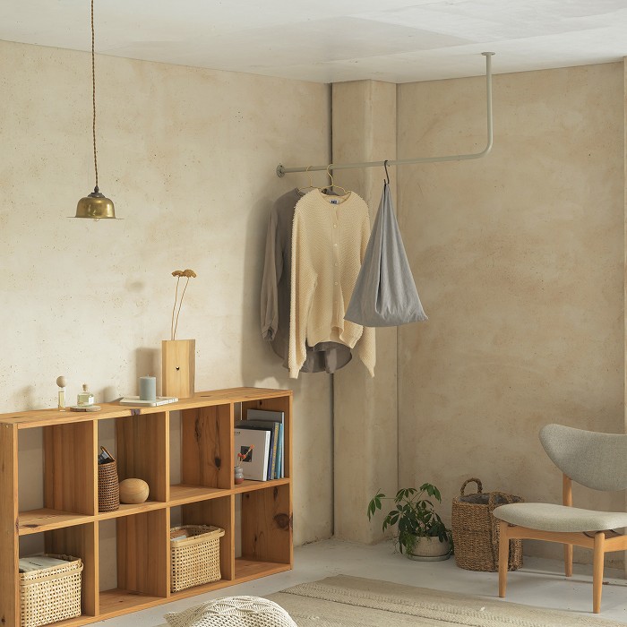 【BOU】錆びないL字型天吊りハンガーバー（グレージュ）＜サイズオーダー＞