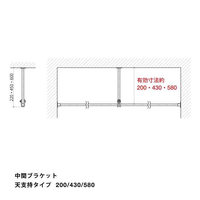真鍮 一の字型壁付けハンガーバー＜サイズオーダー＞