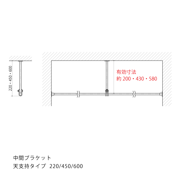 真鍮 一の字型壁付けハンガーバー＜サイズオーダー＞