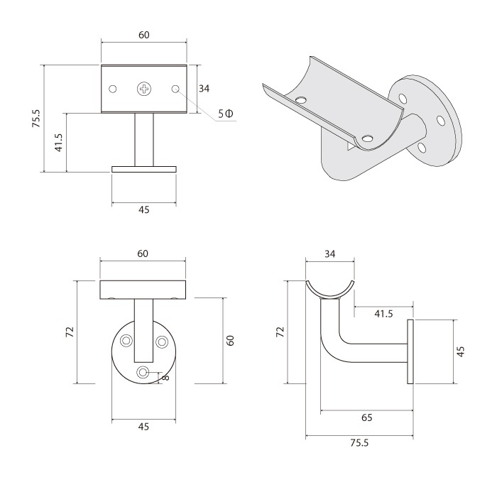 真鍮 手すりブラケット(丸)