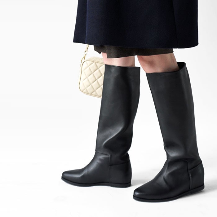 < REMME > Wedge-Heel Long Boots / ロングレザーブーツ