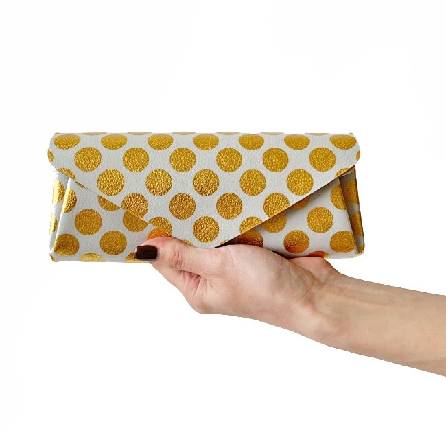 < carmine > Leather Long Wallet Clear Dot / 長財布