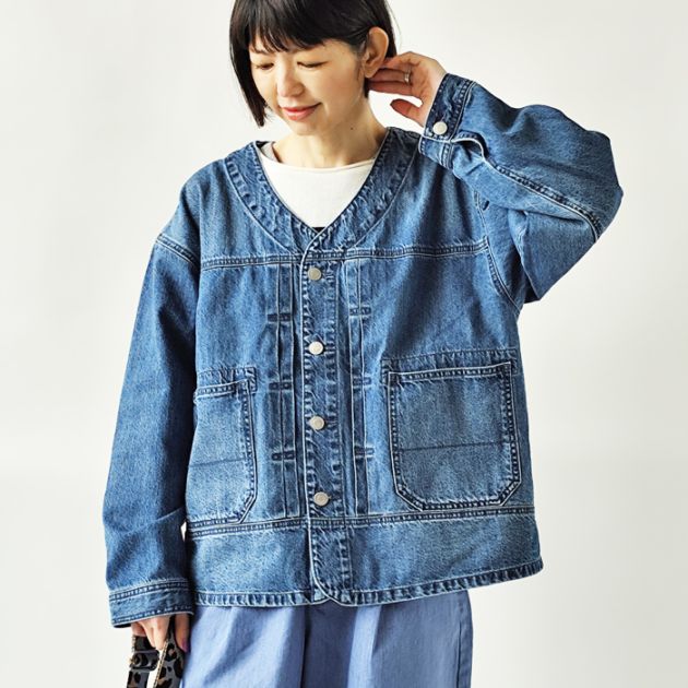 < kelen > V-NECK DESIGN DENIM JACKET / デニムジャケット