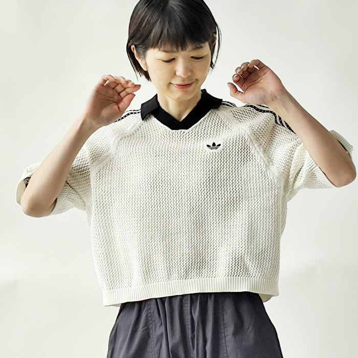 < adidas > Knited Crochet Polo Shirt