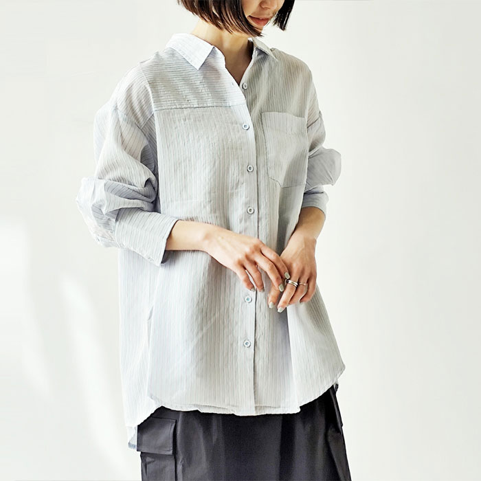 < Kelen > シアーストライプシャツ