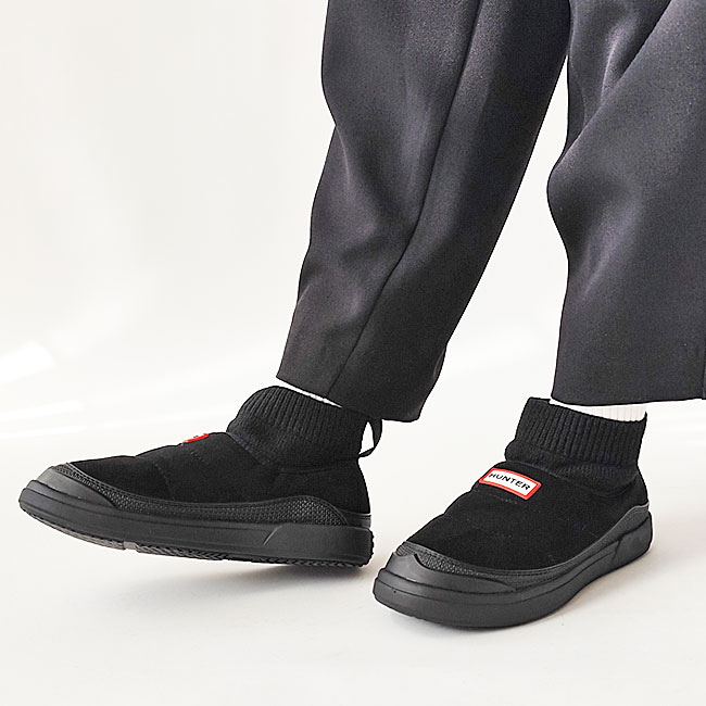 < HUNTER > IN/OUT FAUX SUEDE KNITTED CUFF BOOT / ショートブーツ