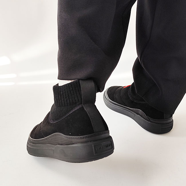 < HUNTER > IN/OUT FAUX SUEDE KNITTED CUFF BOOT / ショートブーツ