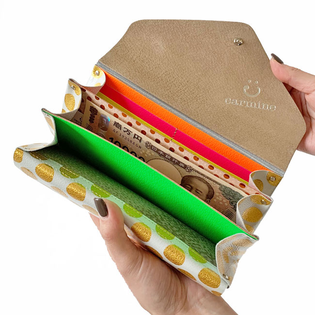 < carmine > Leather Long Wallet Clear Dot / 長財布