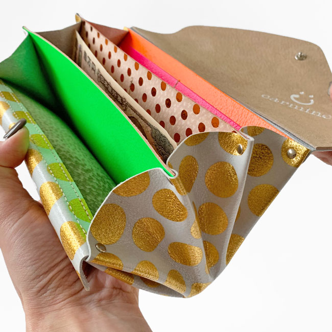 < carmine > Leather Long Wallet Clear Dot / 長財布