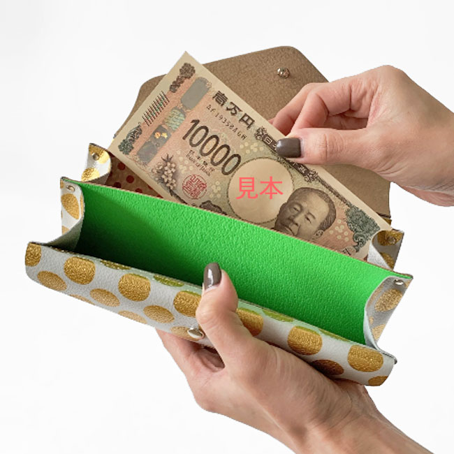 < carmine > Leather Long Wallet Clear Dot / 長財布