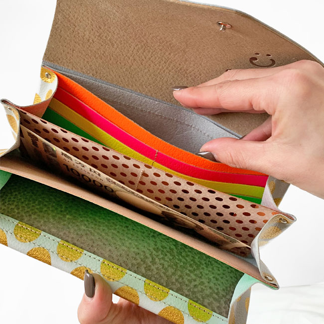 < carmine > Leather Long Wallet Clear Dot / 長財布