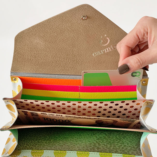 < carmine > Leather Long Wallet Clear Dot / 長財布