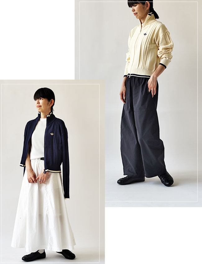 < adidas > ケーブルニット トラックトップ