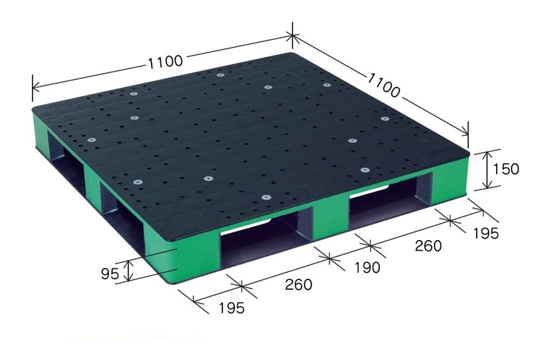 プラスチックパレット HB-D4・1111SC 1100×1100×150Hmm 片面四方差し