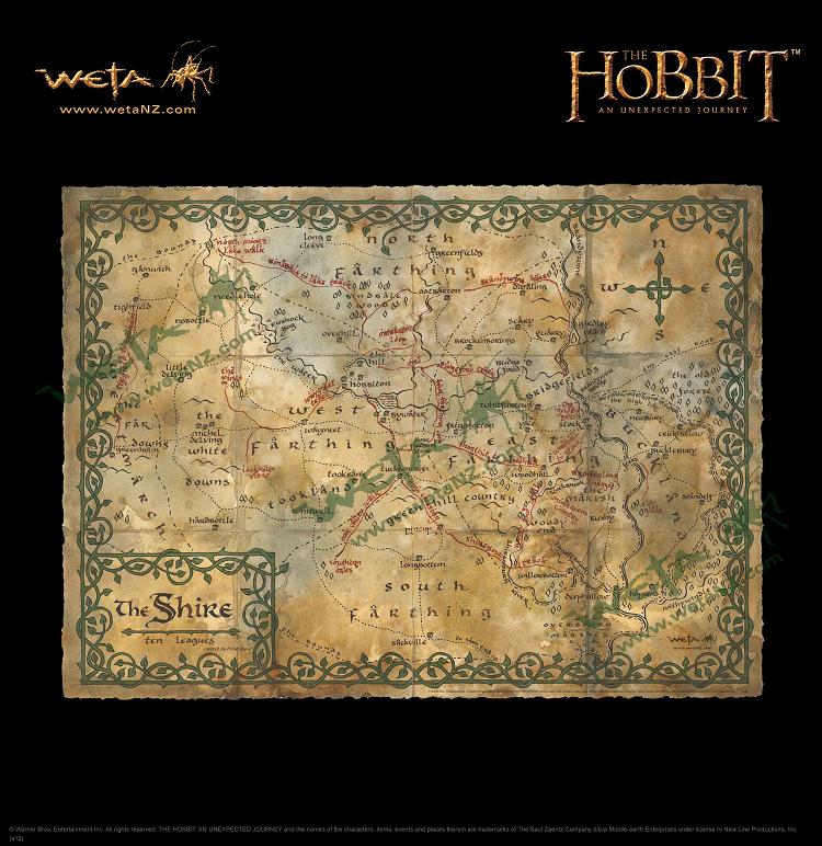ホビット思いがけない冒険　東四が一の庄の地図　パーチメントアートプリント WETA TENZAN | ホビット 思いがけない冒険 ホビット庄シャイアの地図