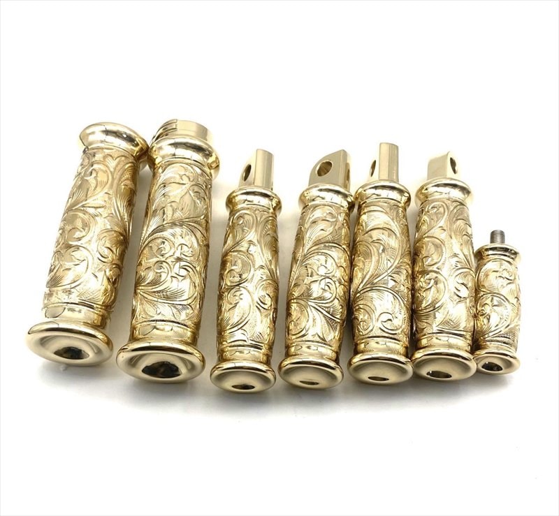 手彫り 真鍮 ハンドル グリップ ステップ シフトペグ セット ハーレー