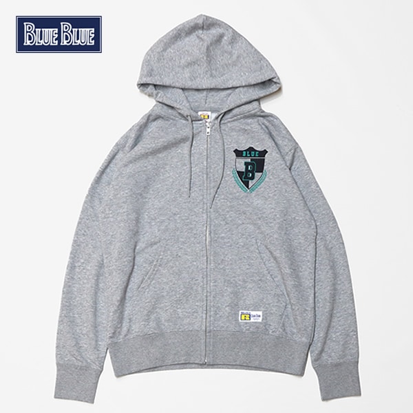 ブルーブルー×ラッセル/BLUE BLUE×RUSSELL エンブレムBジップパーカー スウェットジップアップパーカー 1000822 メンズ レディース
