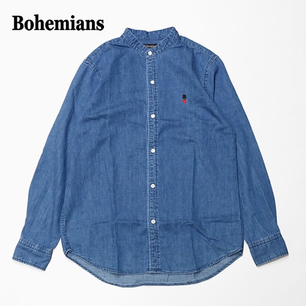 ボヘミアンズ/BOHEMIANS デニムスタンドカラーシャツ バンドカラー長袖シャツ デニムシャツ DENIM STAND COLLAR SHIRTS BS10 メンズ レディース