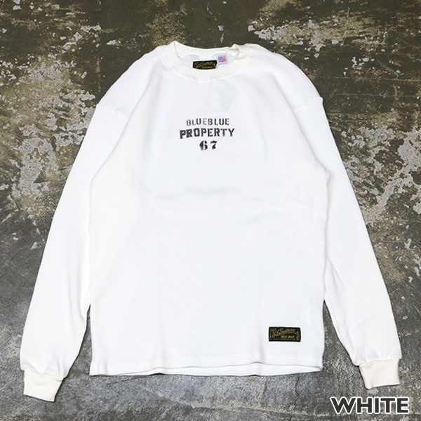ブルーブルー×サウザンマニュファクチャリングカンパニー/BLUE BLUE×SOUTHERN MFG CO. PROPERTY67 ステンシルプリント ワッフルサーマルLS 長袖Tシャツ 1006340 メンズ レディース