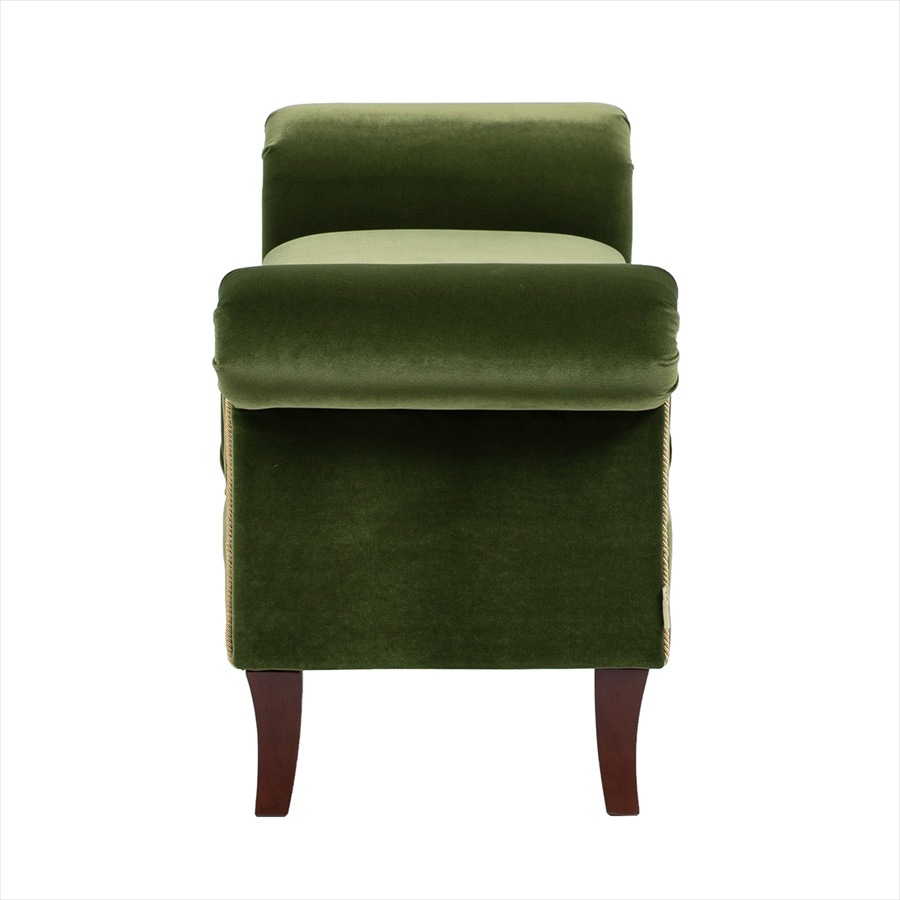 ベロアの高級な質感と深みのあるグリーンカラーと、縁取りのゴールドパイピングがアクセントに