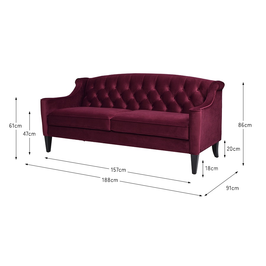 3人掛け ソファ KEN 884 Velour Burgundy