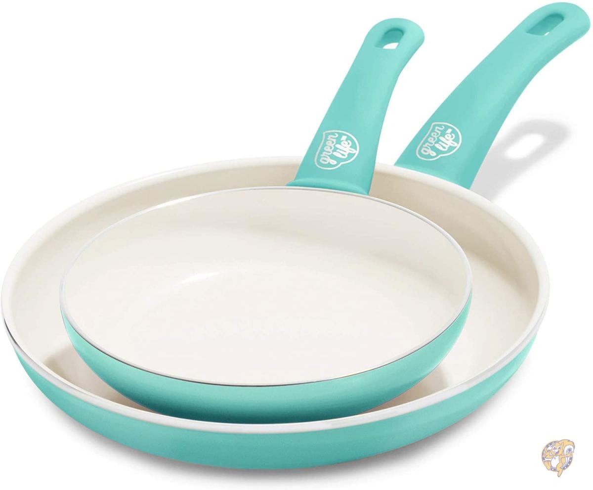 GreenLife 2 Piece Non-Stick Ceramic 7 Inch and 10 Inch Fry Pan Set with Soft Grip, Turquoise by Gree