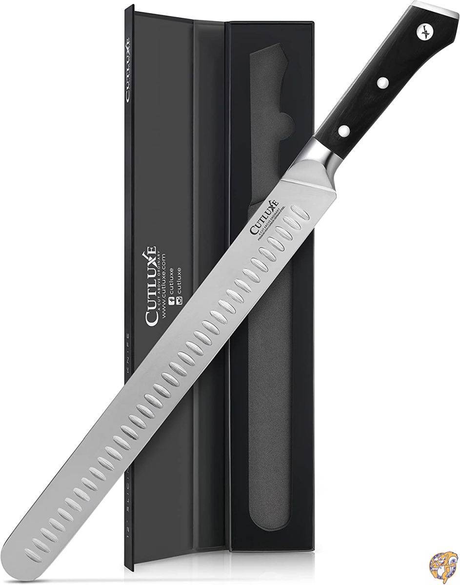 Cutluxe Slicing Carving Knife ? 12 Inch Granton Edge Kitchen Knife Forged of High Carbon German Stee