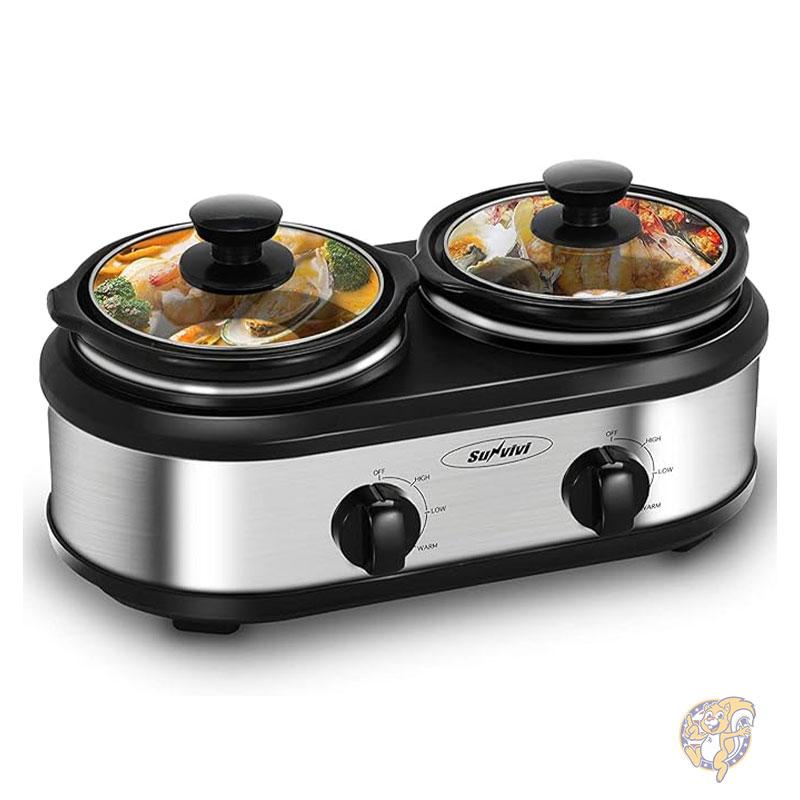 ビュッフェサーバー デュアルポットスロークッカー フードウォーマー
