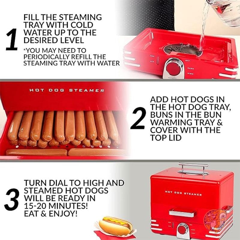 Nostalgia ノスタルジア ダイナースタイル スチーマー ホットドッグスチーマー レッド Diner Style Hot Dog Steamer Red Nostalgia ノスタルジア ホットドッグ バンズ スチーマー ダイナー