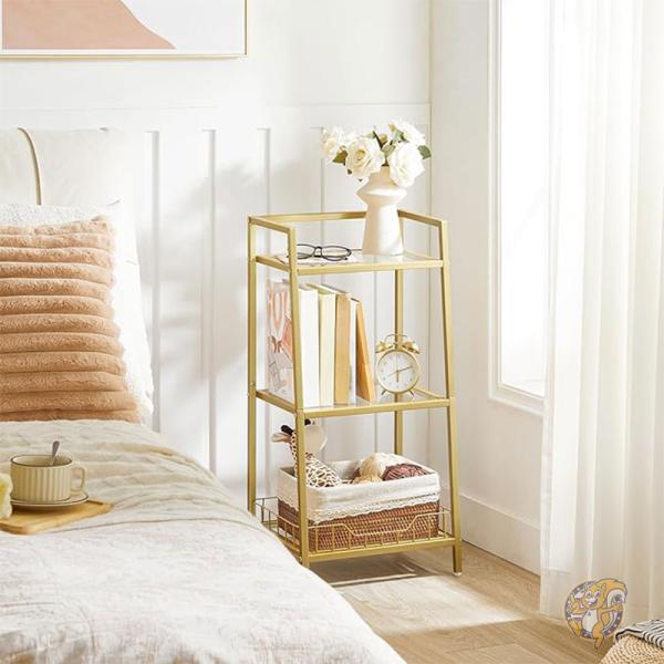 ゴールドブックシェルフ 本棚 3段 ガラスシェルフ 収納スタンド