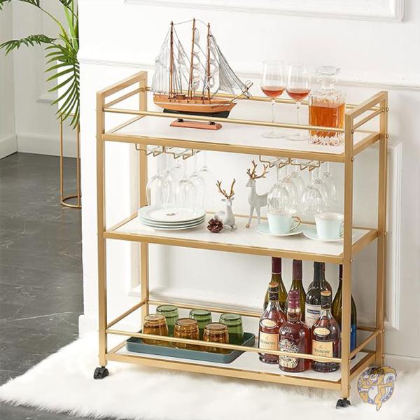 2段式バーサービングカートテーブルキッチンワイン収納カート、家庭用
