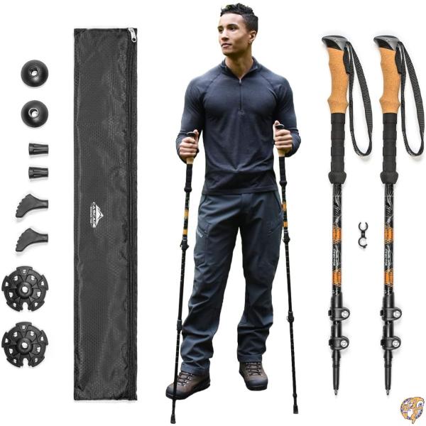 Cascade Mountain Tech Aluminum Adjustable Trekking Poles 2 Pack - Lightweight Quick Lock Walking or Hiking Stick - 1