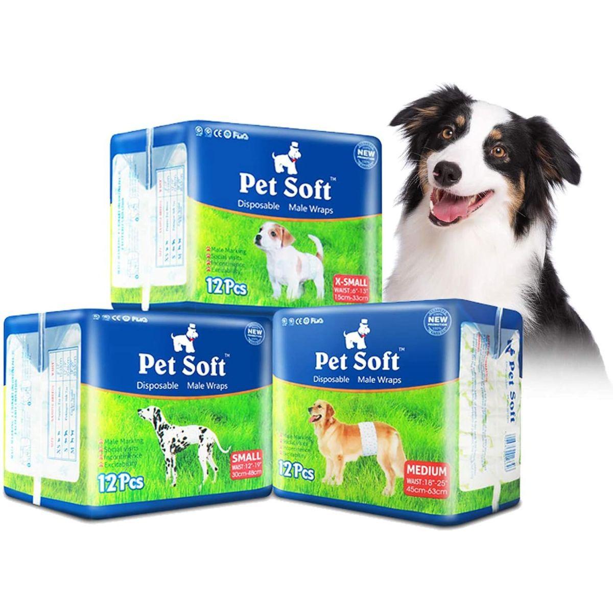 Mサイズ　400枚セット　使い捨て男性用犬用ラップ、男の子犬用おむつ Pet Soft ペット ソフト 使い捨て オス 犬用ラップ - オス犬用おむつ