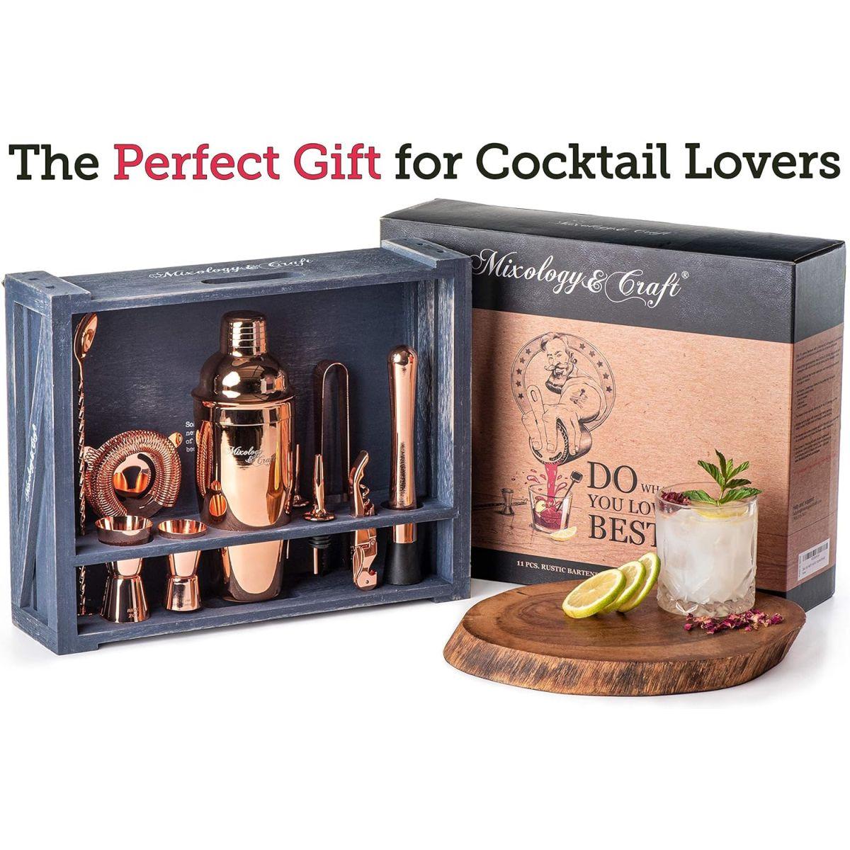 Mixology バーテンダーキット: 11点 バーツールセット 素朴な木製