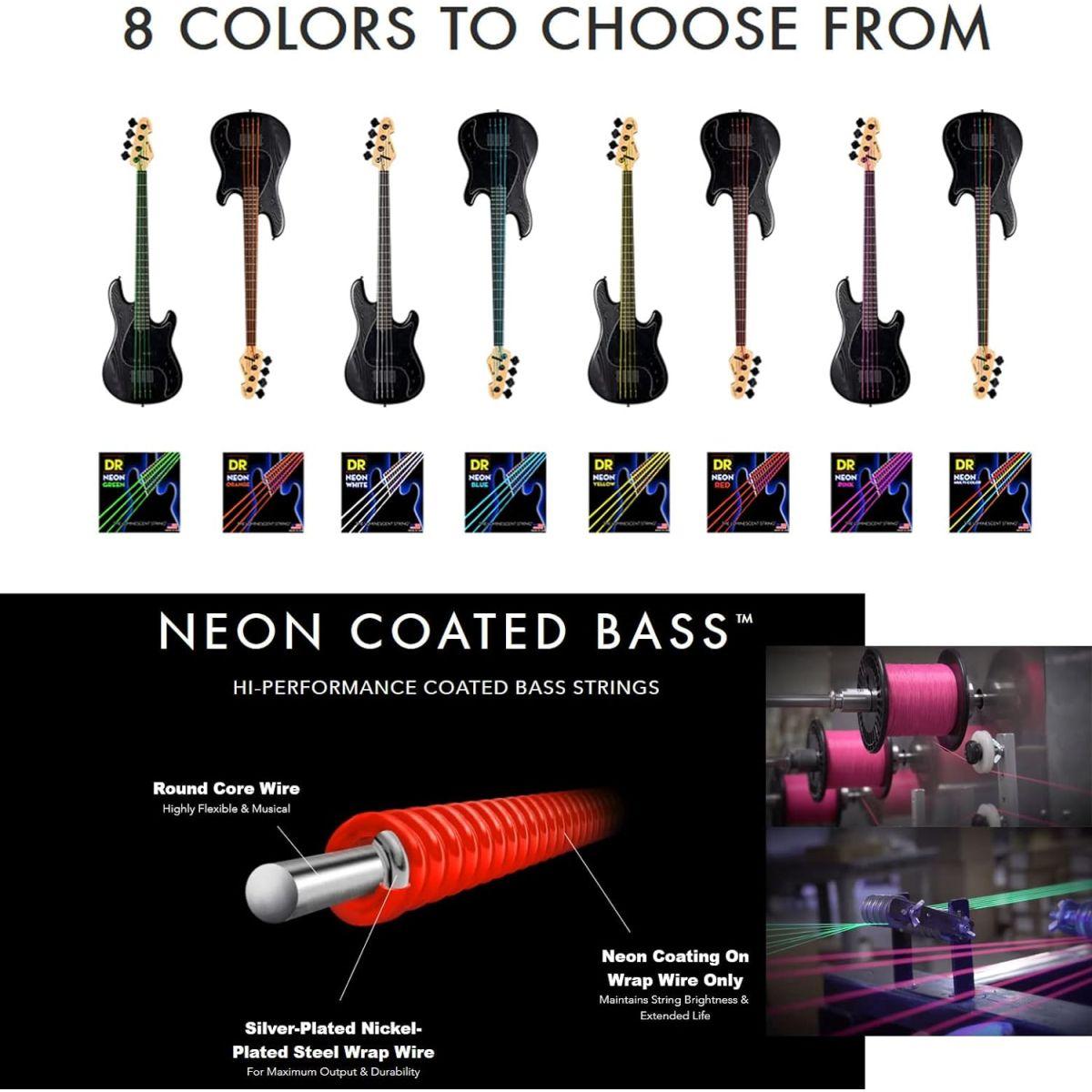 DR ベース弦 5弦 NEON ニッケルメッキ マルチ カラー コーテッド .045