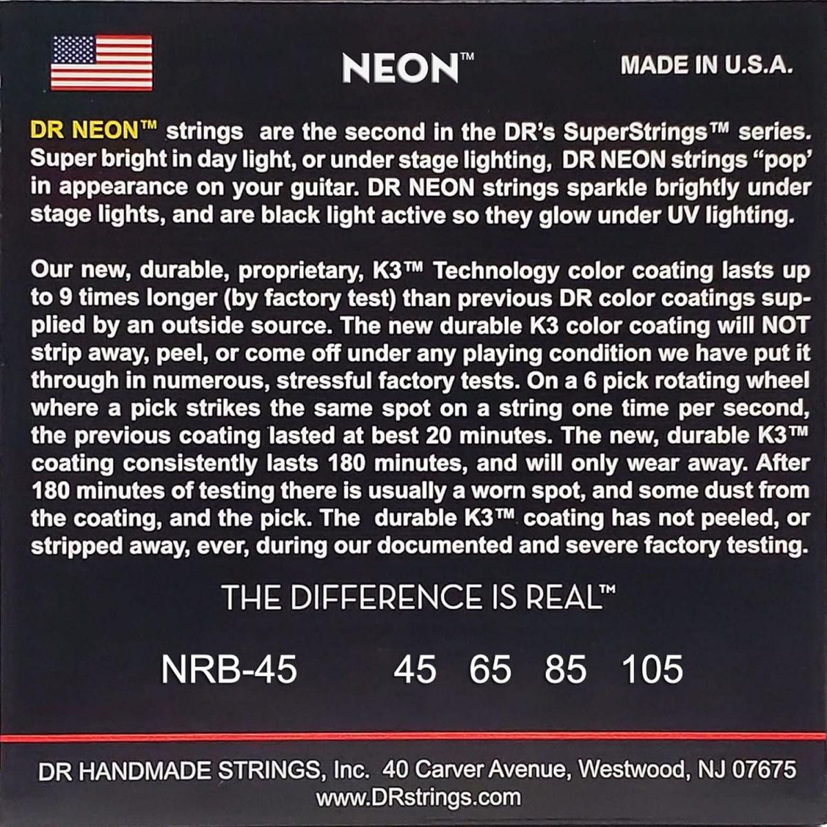 DR ベース弦 NEON ニッケルメッキ レッド カラー コーテッド .045-.105
