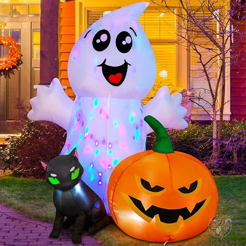 ハロウィン デコレーション インフレータブル ゴースト 1.5m 黒猫と 