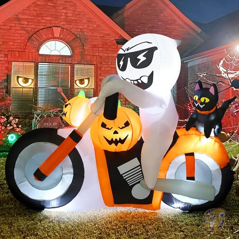 ハロウィン インフレータブル ハロウィーン ゴースト 屋外装飾 1.8m パンプキン 猫 バイク 内蔵LED付き CO-69305 COMIN カミン  ｜アメリカキッチン輸入プロ 調理家電 キッチン雑貨 アウトドア HYRIXDIRECT 7フィート ハロウィーン インフレータブル 黒猫 ゴーストデコレーション 屋外 ハロウィン インフレータブル