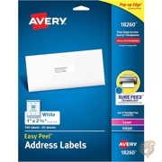 エイブリー Avery 住所ラベル イージーピール 印刷 郵送シールラベル 2.5  x 6cm  ホワイト 750枚 郵送ラベル|文具・ステーショナリー