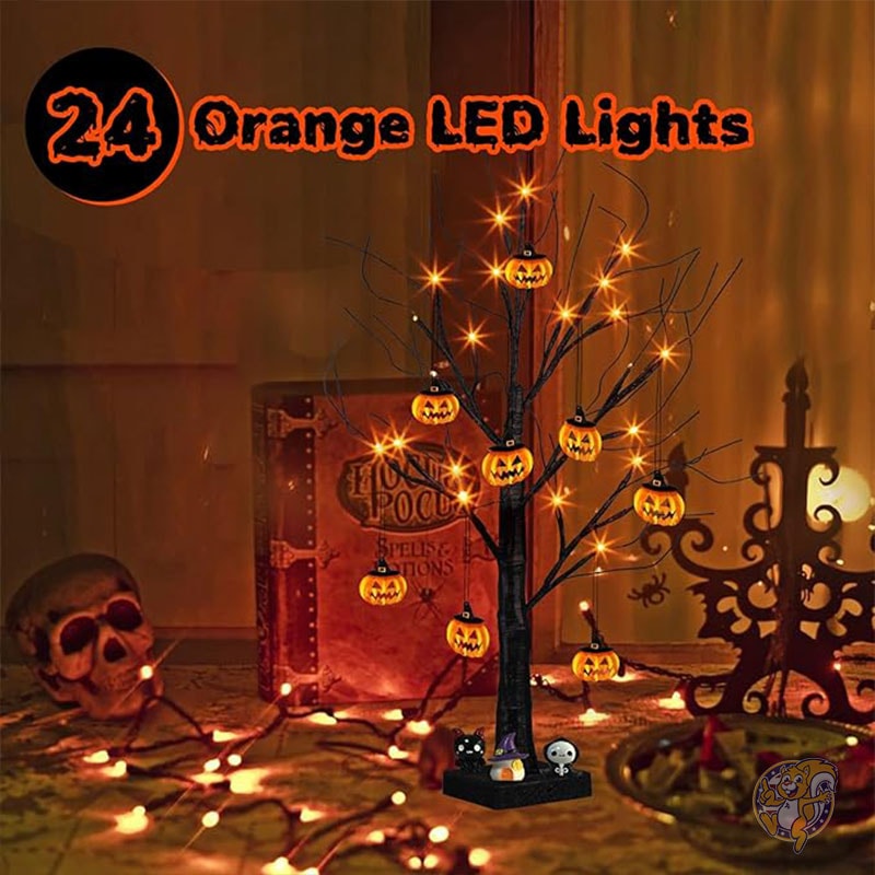 ハロウィン 室内装飾 61cm ハロウィンツリー オレンジライト 24個