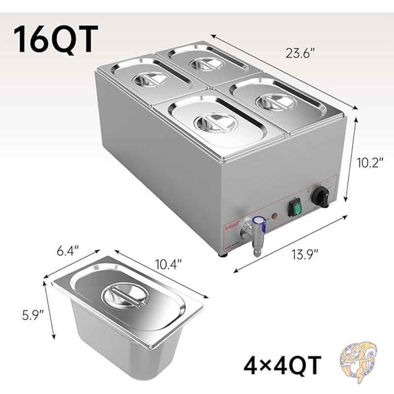 ビュッフェサーバー 業務用ステンレススチール 4セクション ベイン