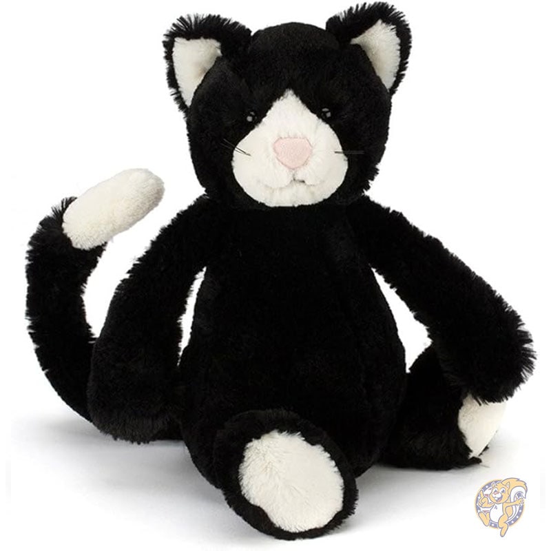 恥ずかしがり屋の白黒猫のぬいぐるみ ミディアム 30cm 猫の