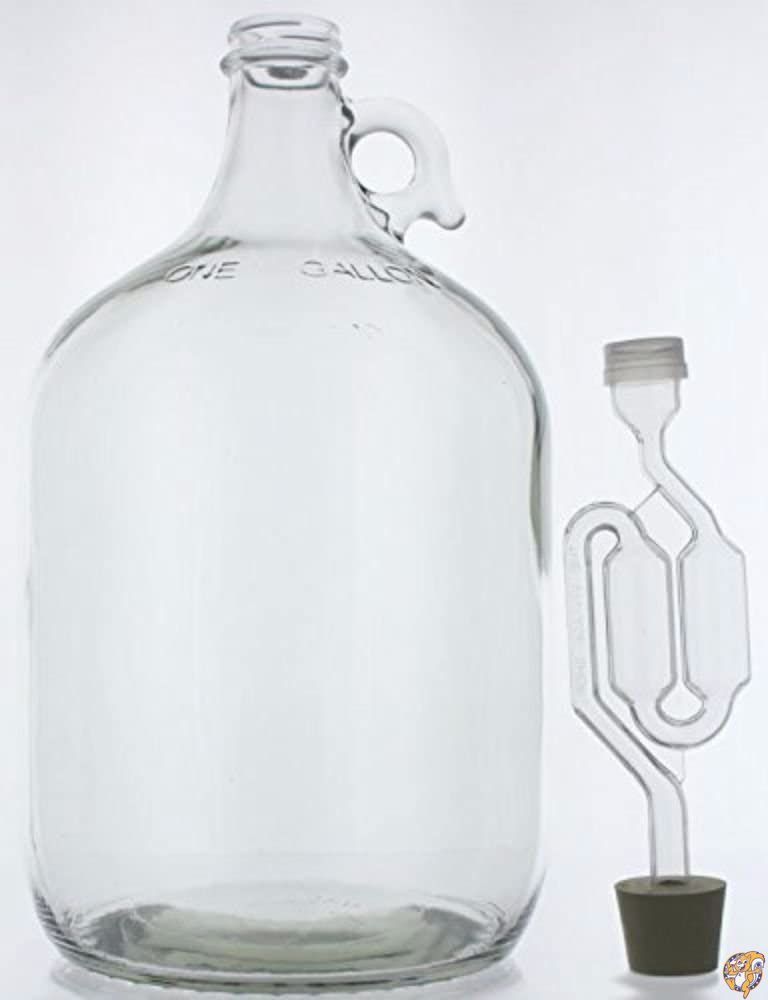 1 Gallon Glass Wine FermenterINCLUDES Rubber Stopper and Twin Bubble