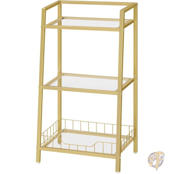 ゴールドガラスラック ゴールドブックシェルフ 本棚 3段 ガラスシェルフ 収納スタンド
