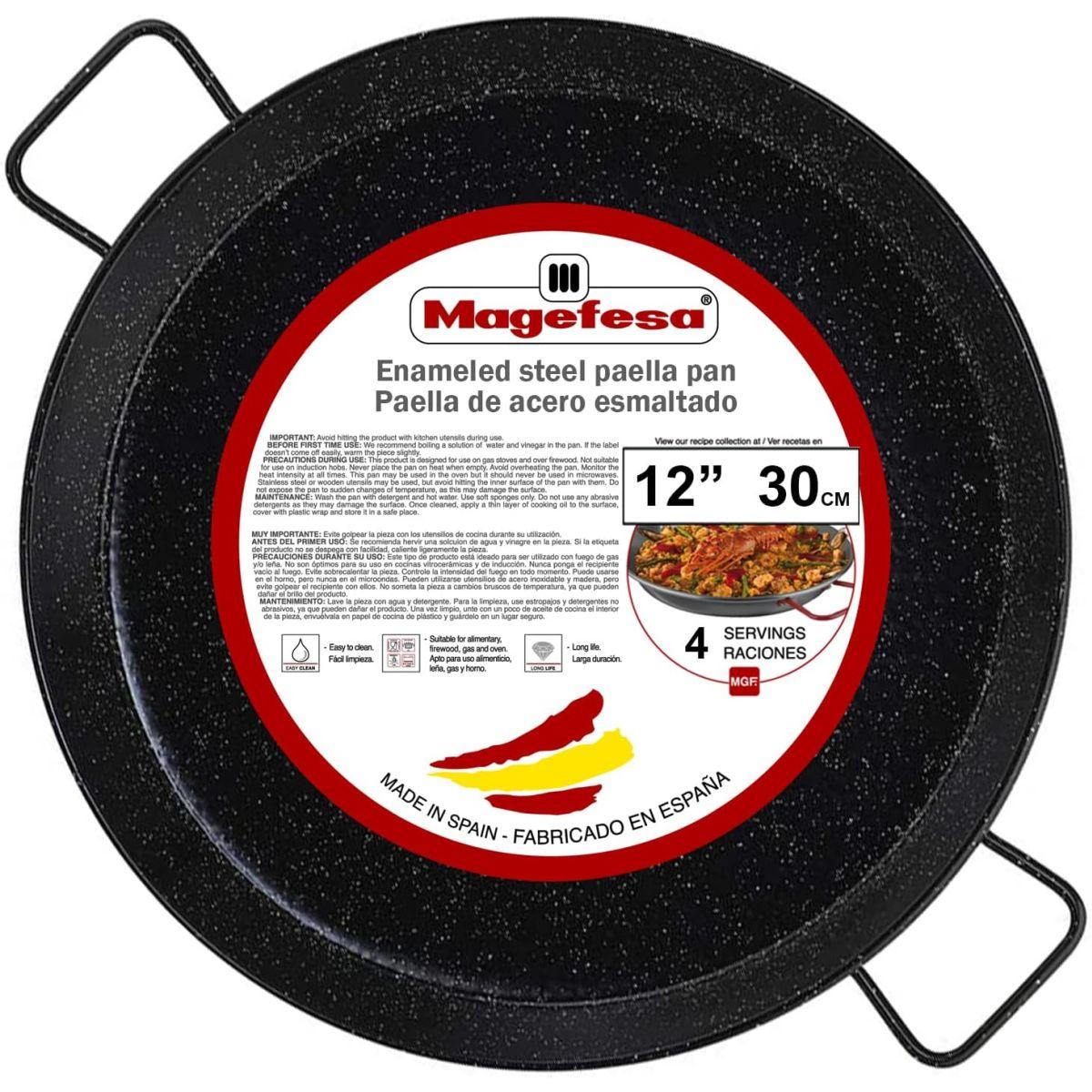 (Enamel, 30cm ) - MageFesa Enamelled Steel Paella Pan, 30cm