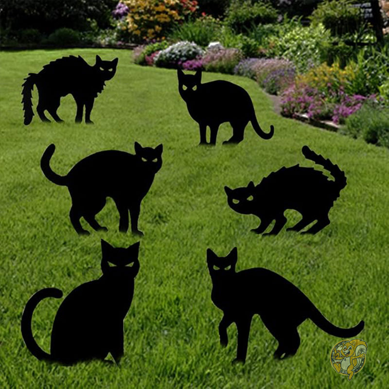 ハロウィンデコレーション 黒猫 庭用看板 ハロウィーン 6個パック 杭