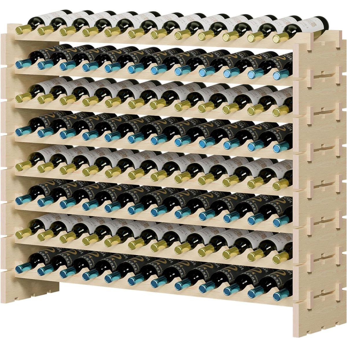 ZENY 大型 ボトル96本 木製ワインラック 積み重ね可能 横12列