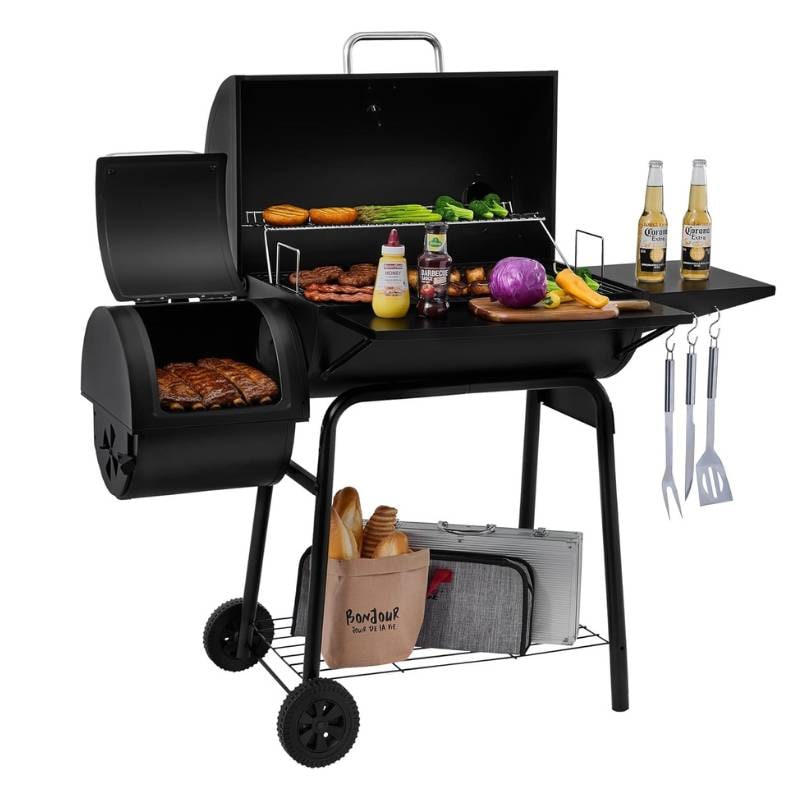 BBQ 炭火焼きグリル オフセットスモーカー 燻製器 キャンプ 調理器具