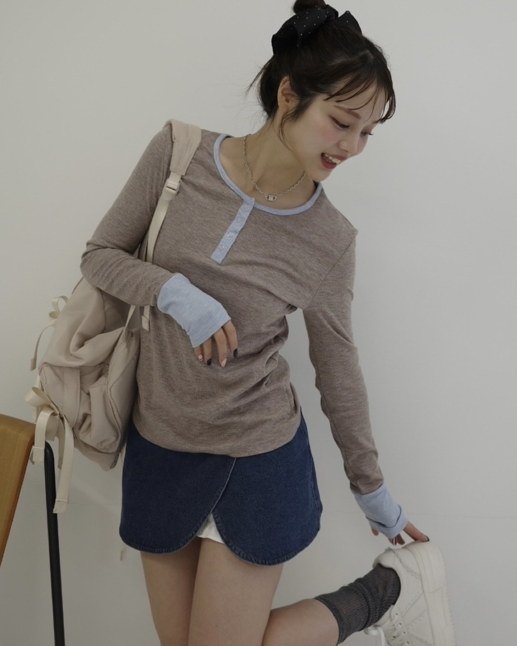 2026年2月25日(水)19時発売]ヘンリーネックバイカラートップ #2カラー